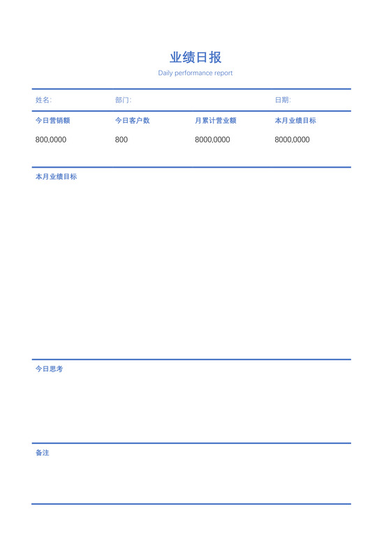 简约正式公司销售员业绩报告业绩日报表word模板