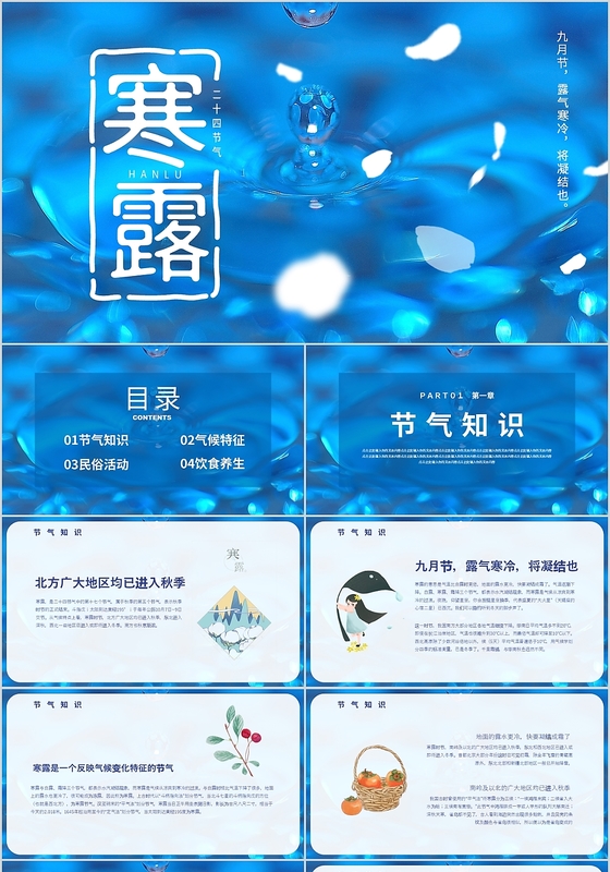 简约唯美风中国传统二十四节气之寒露节气介绍PPT模板