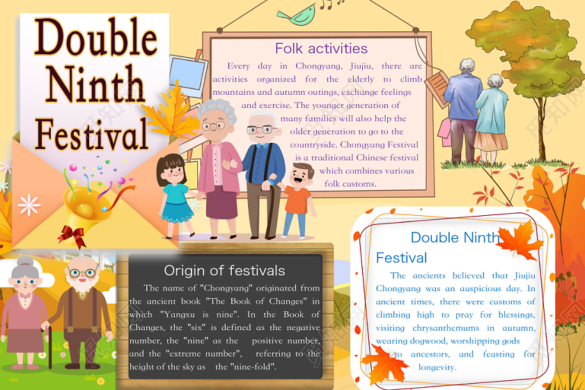 可爱简约重阳节手抄报word英文模板