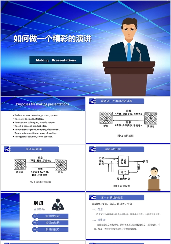 蓝色商务风如何做一个精彩的演讲培训课件PPT模板