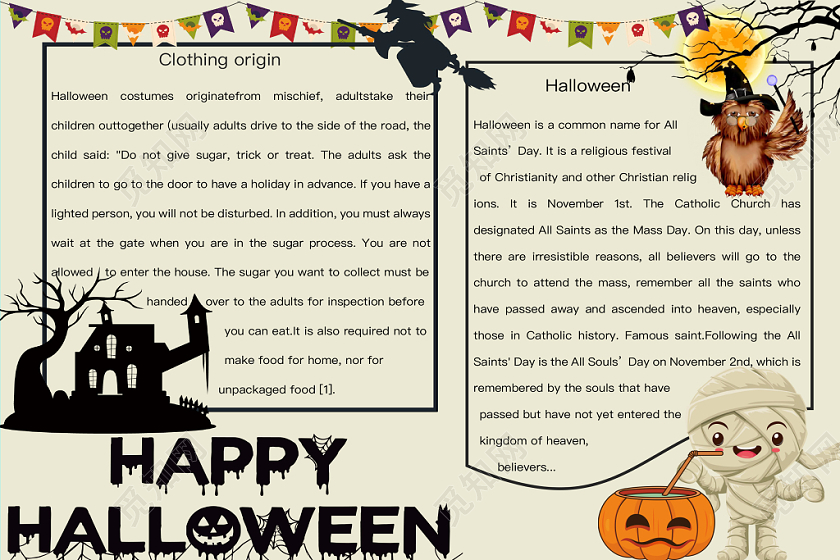 简约可爱HAPPYHALLOWEEN万圣节手抄报word模板