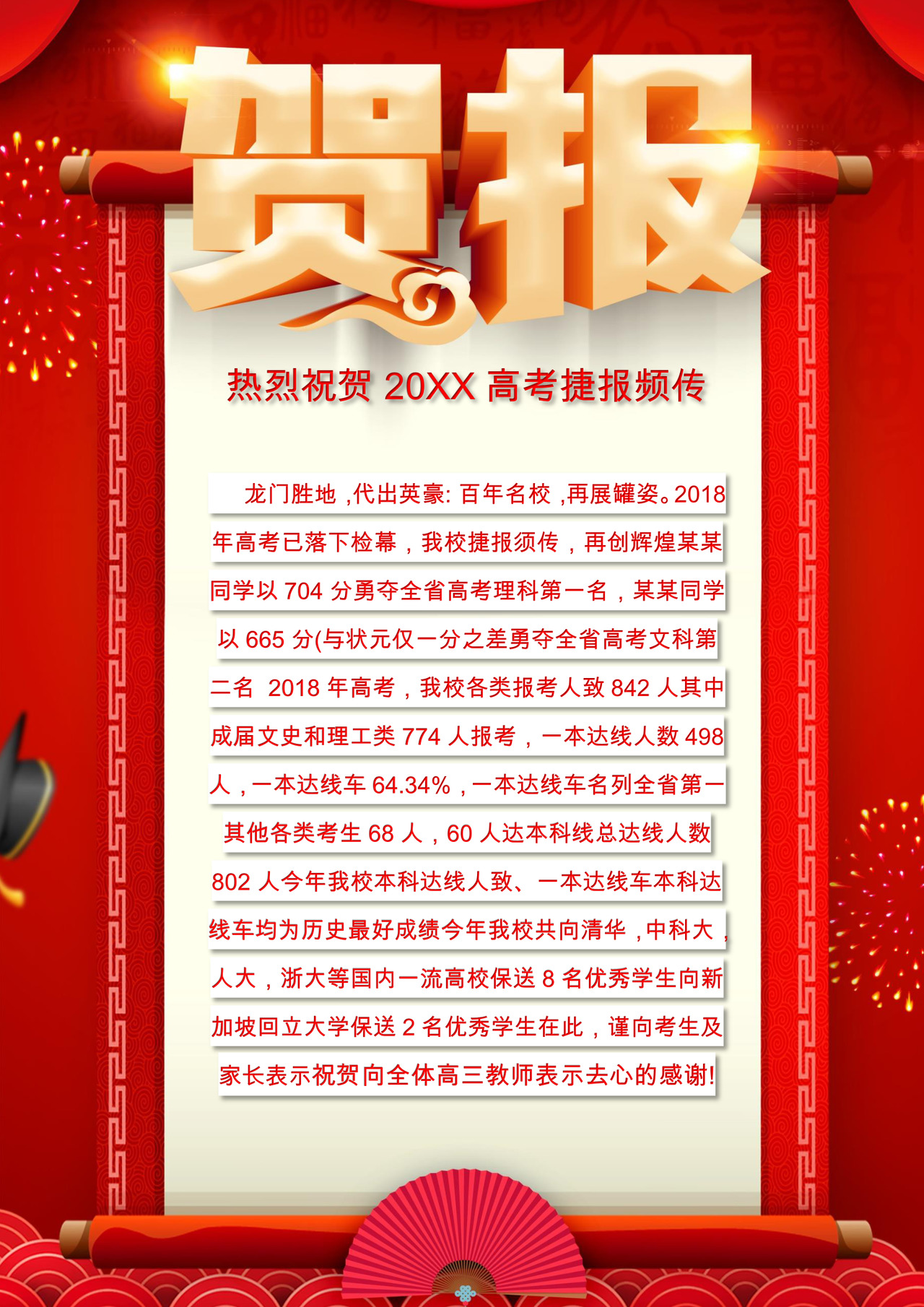 红色简洁风喜报喜讯海报word模板