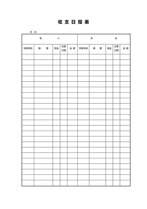 黑白简约正式财务会计收支日报表word模板
