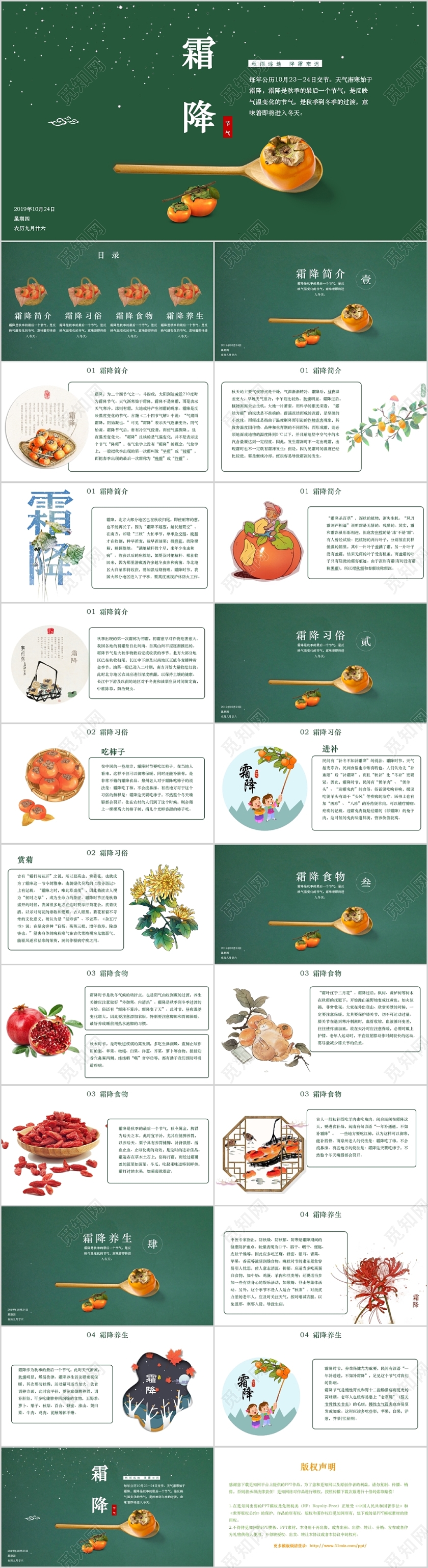 绿色创意柿子二十四节气之霜降节气介绍PPT模板
