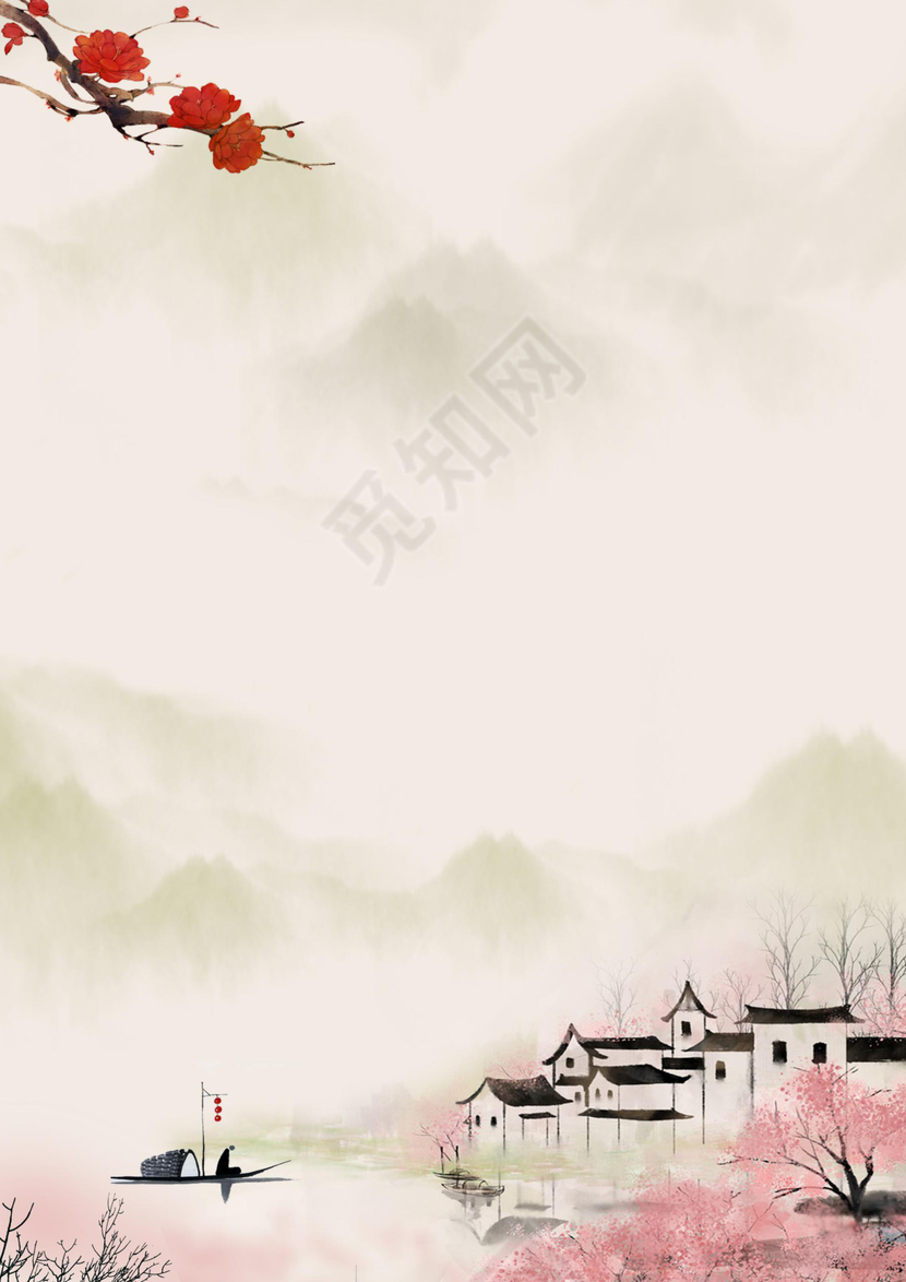 古风水彩信纸作文集海报背景模板