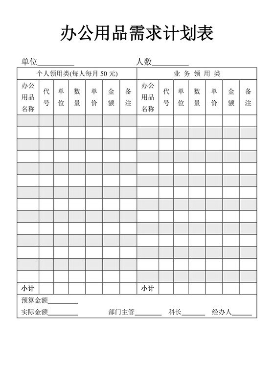 黑白简约正式公司办公用品需求计划表进程表word模板