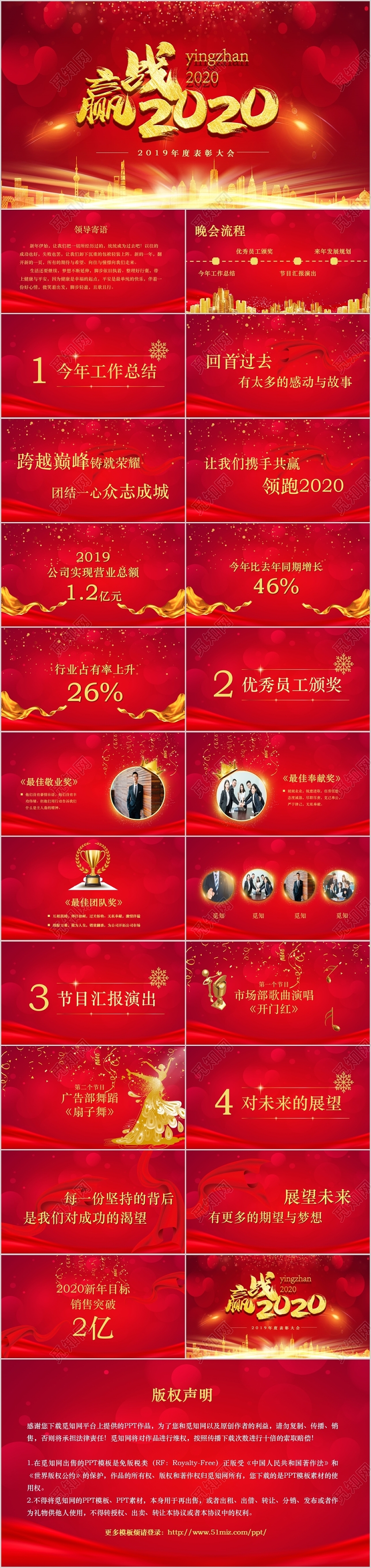 红色喜庆背景迎战2020年度表彰大会PPT模板