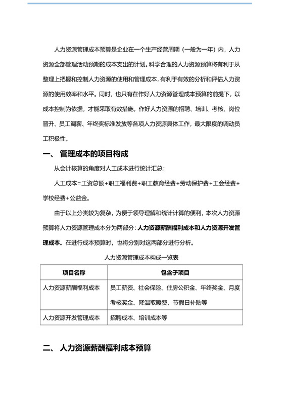 彩色简约正式人事人力资源成本报告成本预算word模板