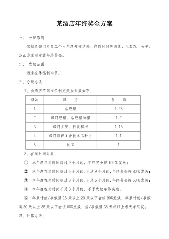 彩色正式简约公司贸易公司年终奖分配方案薪酬管理word模板