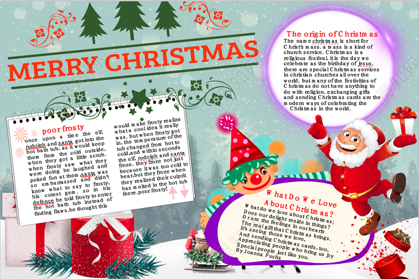 简约可爱MerryChristmas圣诞节小报word模板