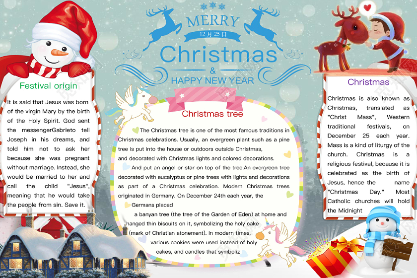 简约可爱MerryChristmas圣诞节小报word模板