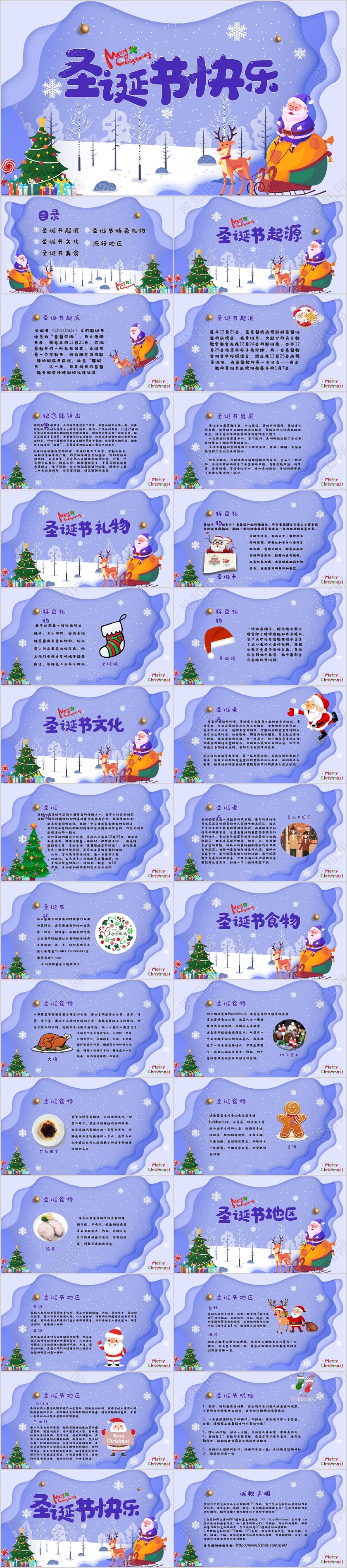 紫色梦幻卡通儿童西方传统节日圣诞节节日介绍PPT