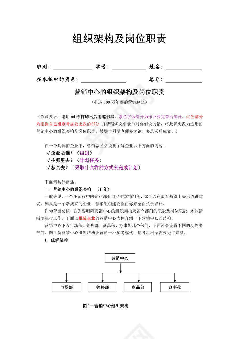 蓝色拼接简约组织框架word模板