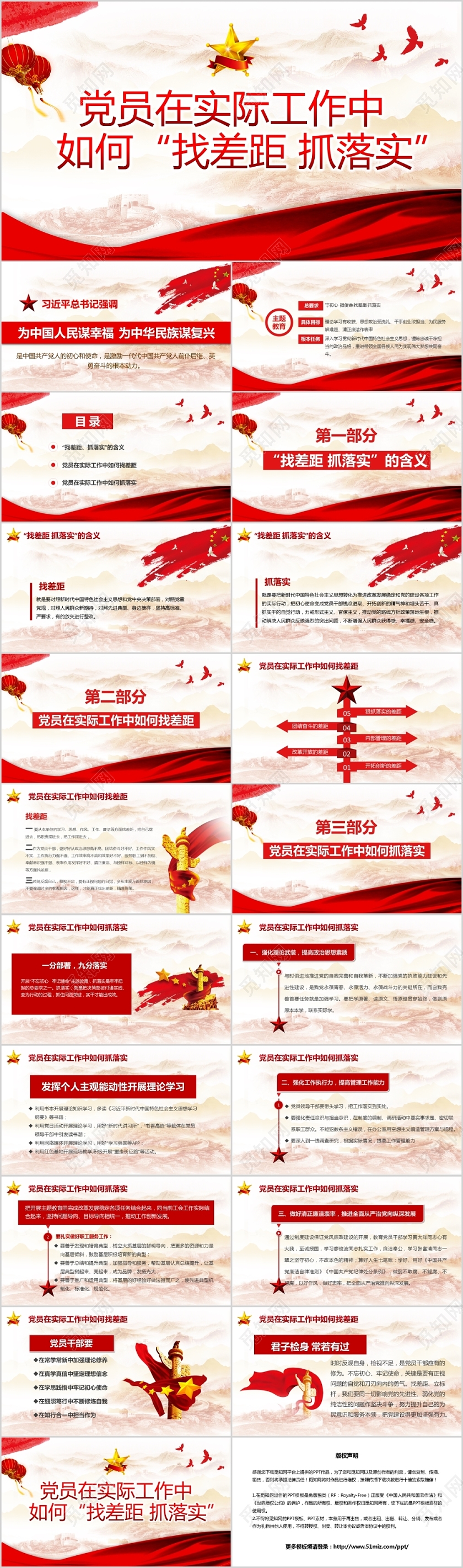 党政党课党建党员在实际工作中如何找差距抓落实PPT模板