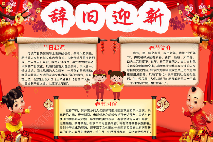 红色喜庆辞旧迎新手抄报word模板