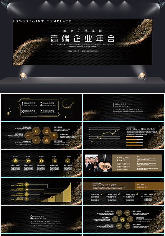 高端大气黑金企业年会PPT模板
