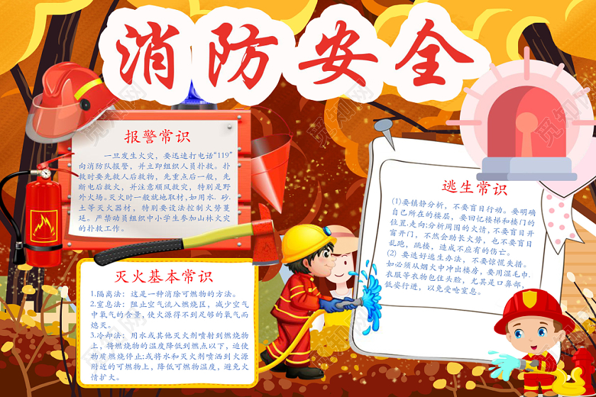 简约可爱消防安全小报手抄报word模板