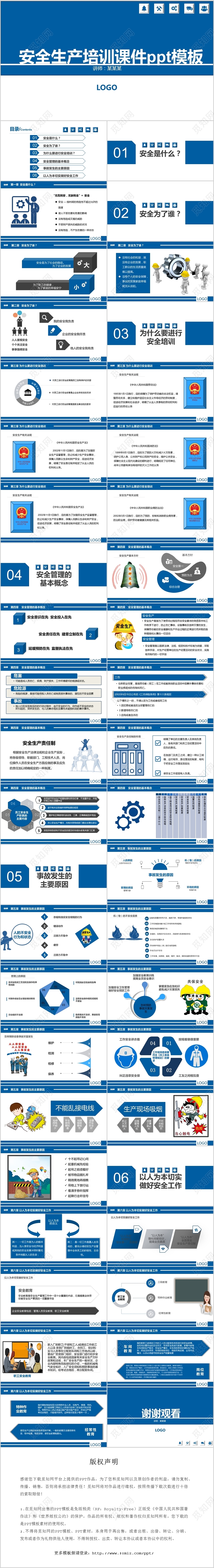 蓝色简约商务企业安全生产管理培训课件ppt模板