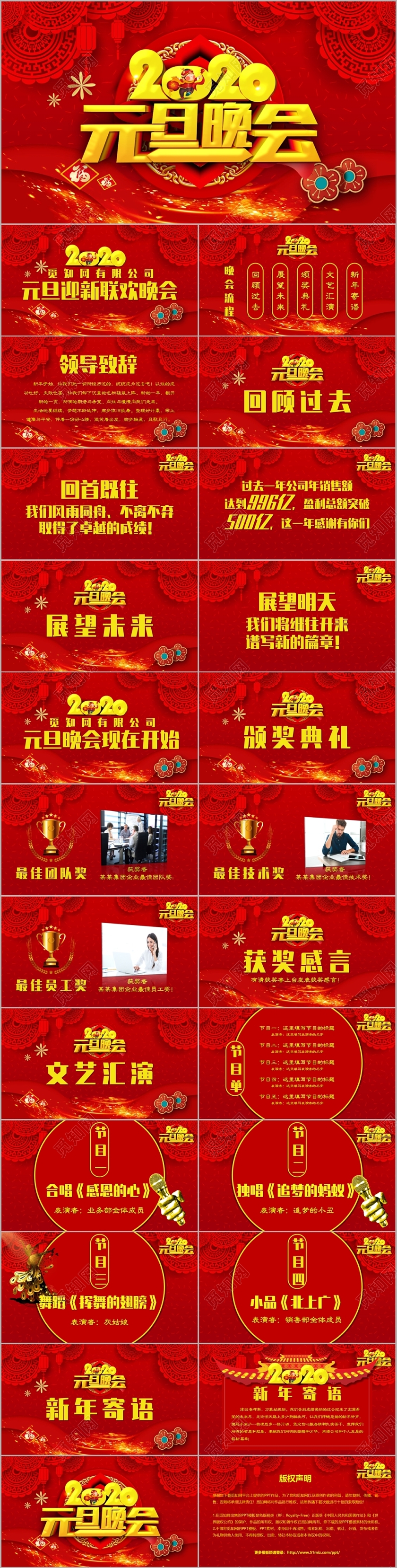 喜庆剪纸鼠年晚会2020年迎新晚会PPT模板