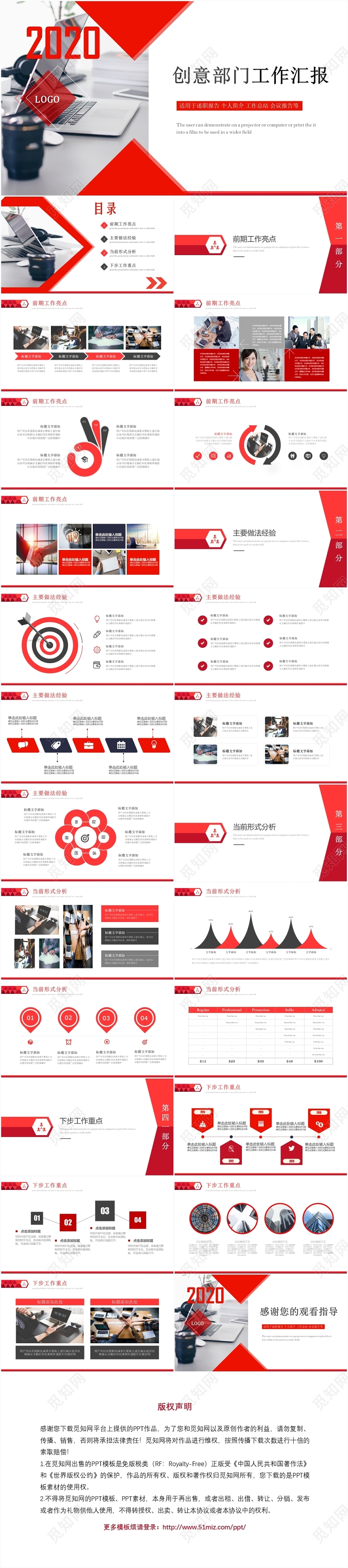 红色简约创意部门工作汇报工作总结述职报告ppt模板