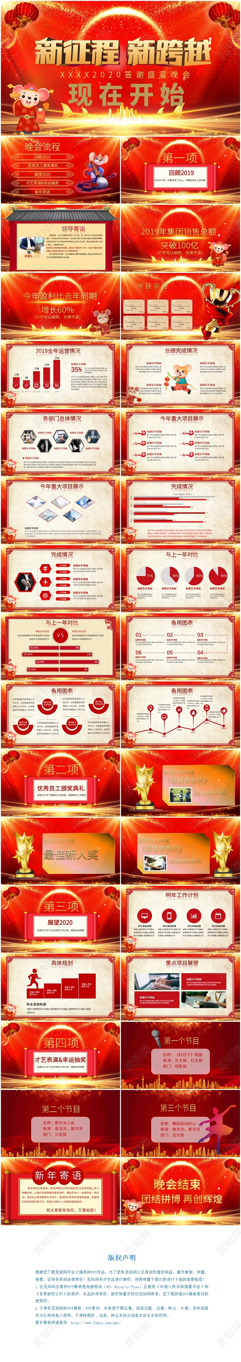 新征程新跨越红色鼠年2020年企业公司年会晚宴聚会PPT模板