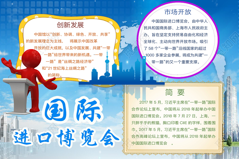 简约可爱国际进口博览会展会小报word模板