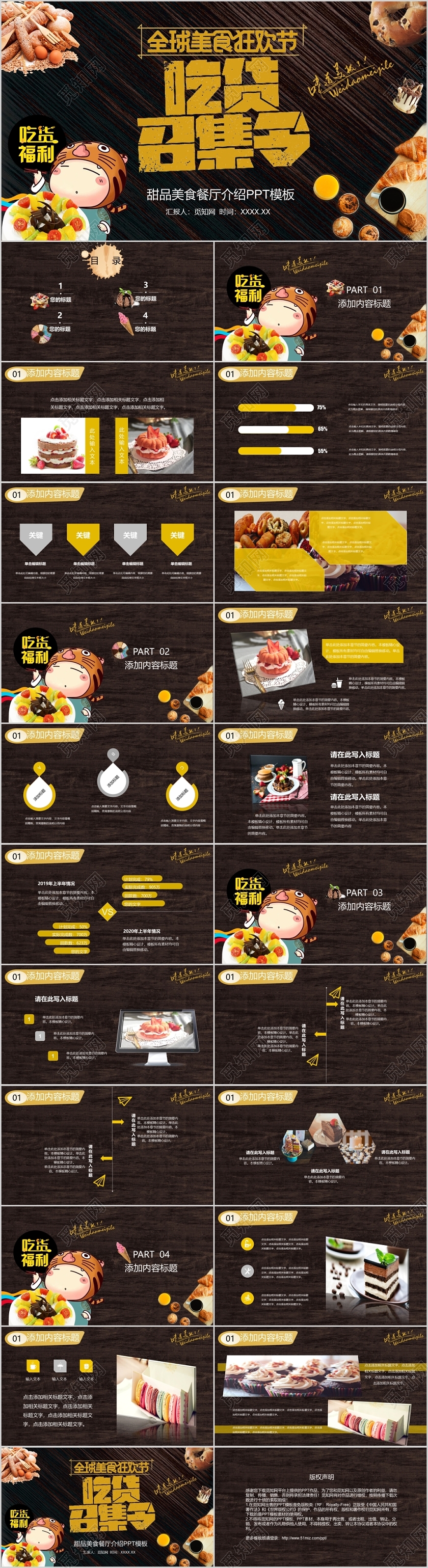黑色吃货召集令美食策划甜品介绍活动方案PPT模板