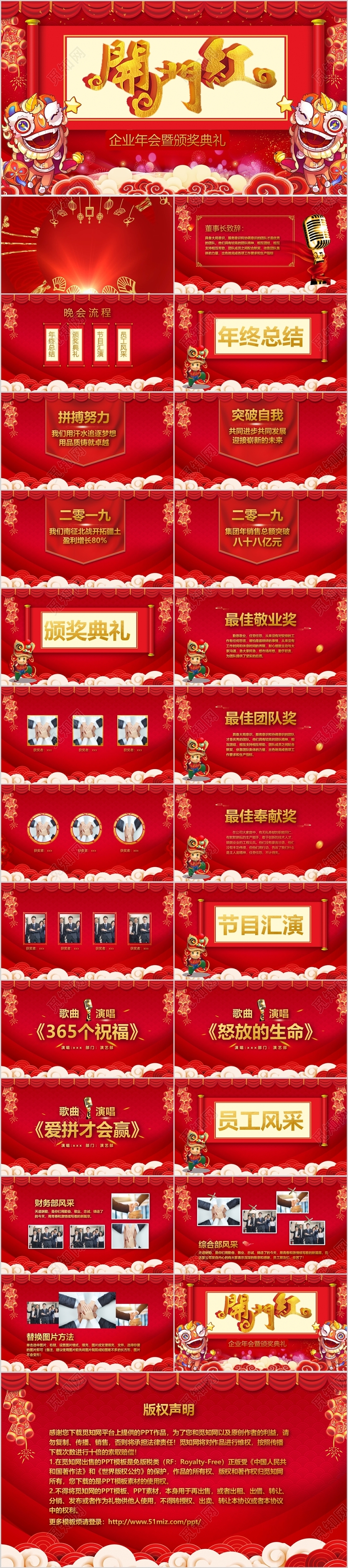 中国红年会开门红工作总结企业公司汇报PPT模板