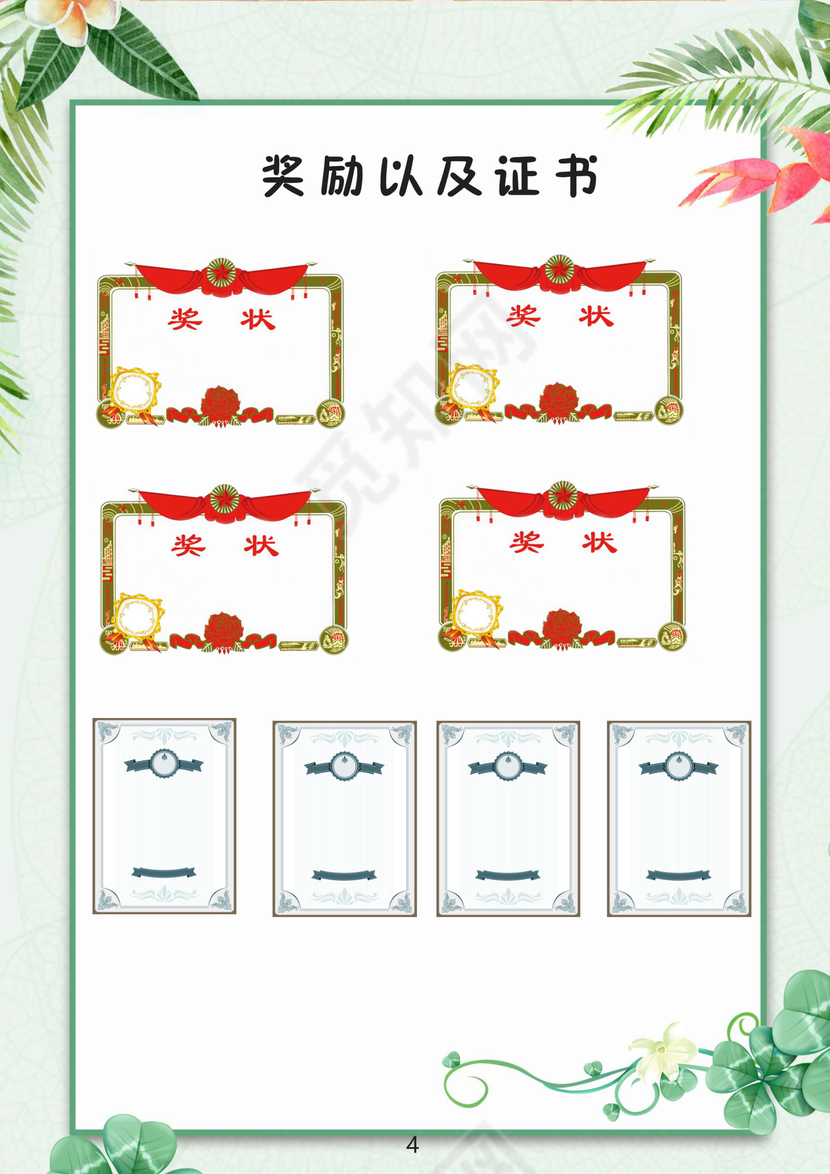 文艺夏季小清新树叶背景小学生小升初简历Word简历模板