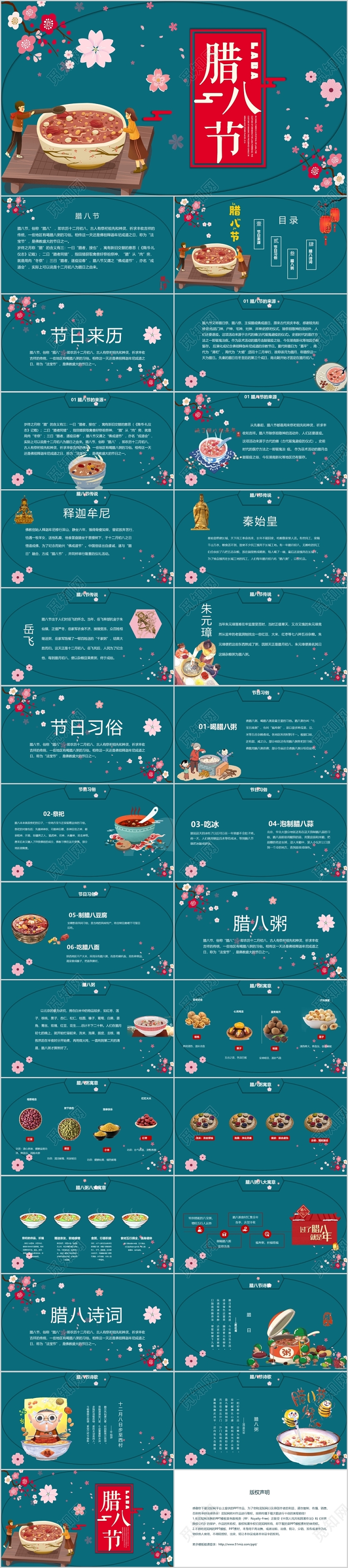 蓝绿色中国风腊八节传统节日介绍PPT模板