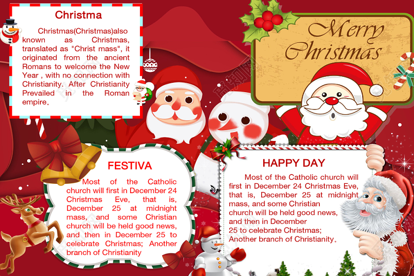 红色可爱MERRY CHRISTMAS圣诞节小报word模板