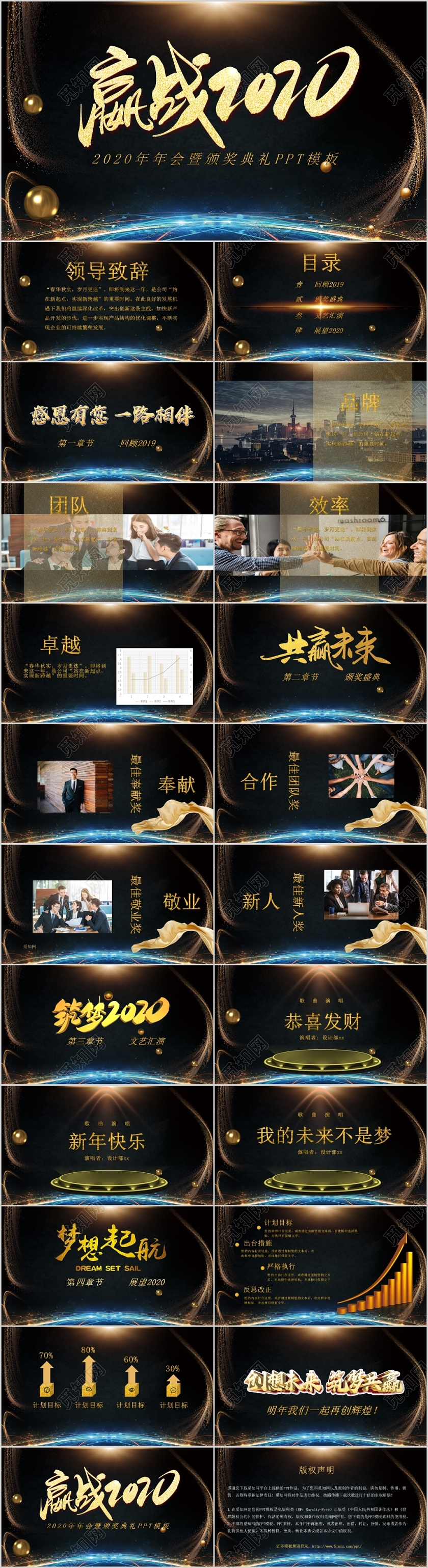 黑金科技风2020赢战颁奖典礼PPT模板