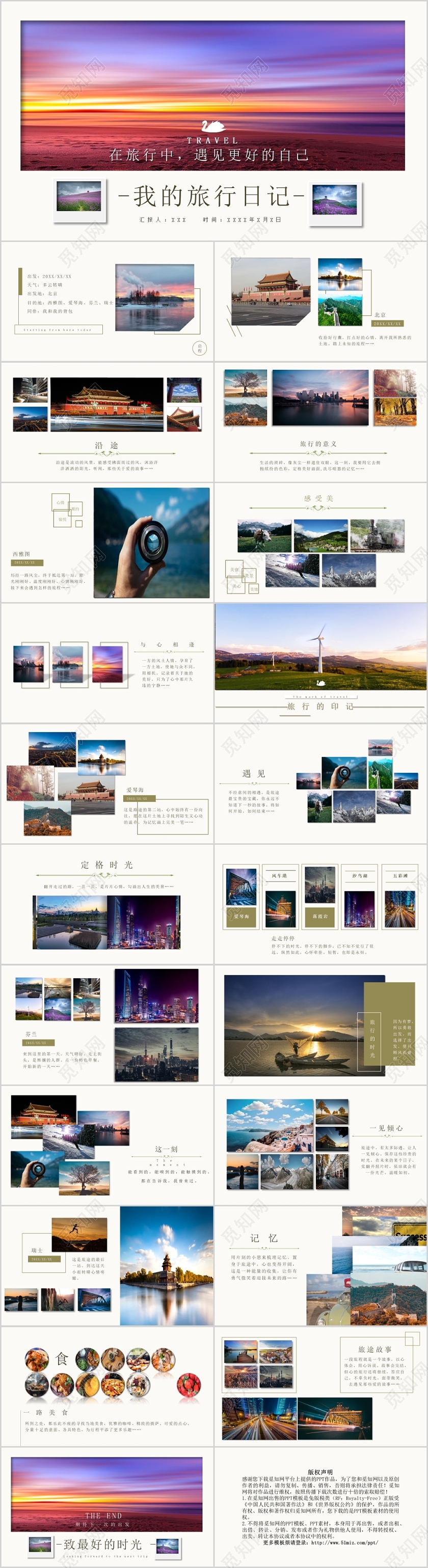 简约我的旅行日记旅游摄影电子相册PPT模板宣传PPT