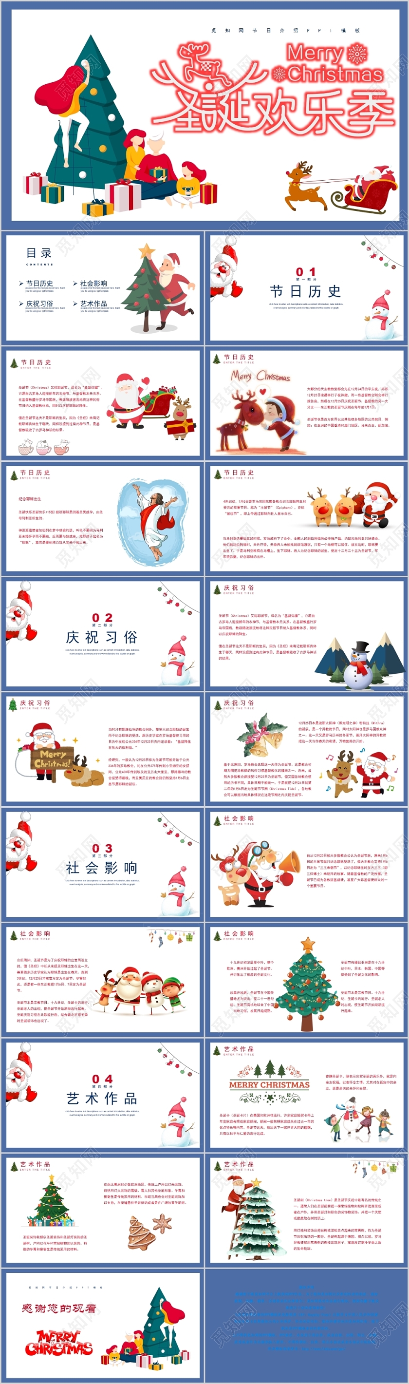 可爱卡通风圣诞节介绍2020年度PPT模板