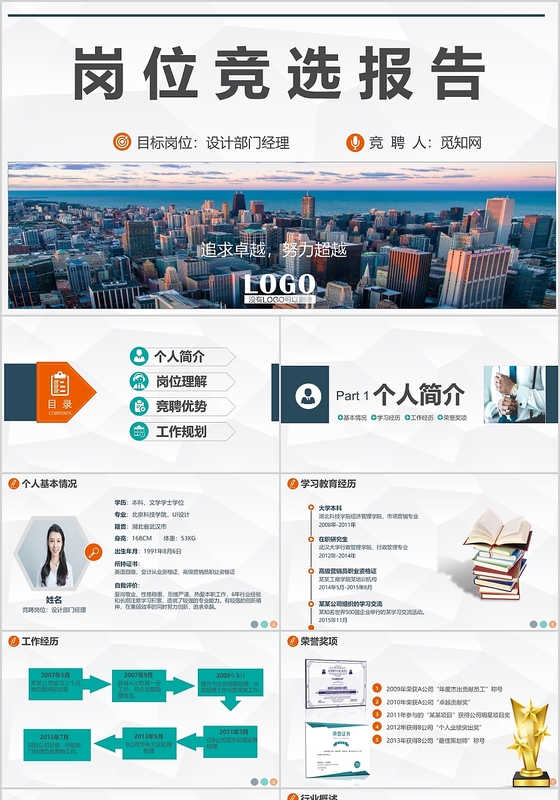 简约商务风岗位竞评报告个人简历PPT模板