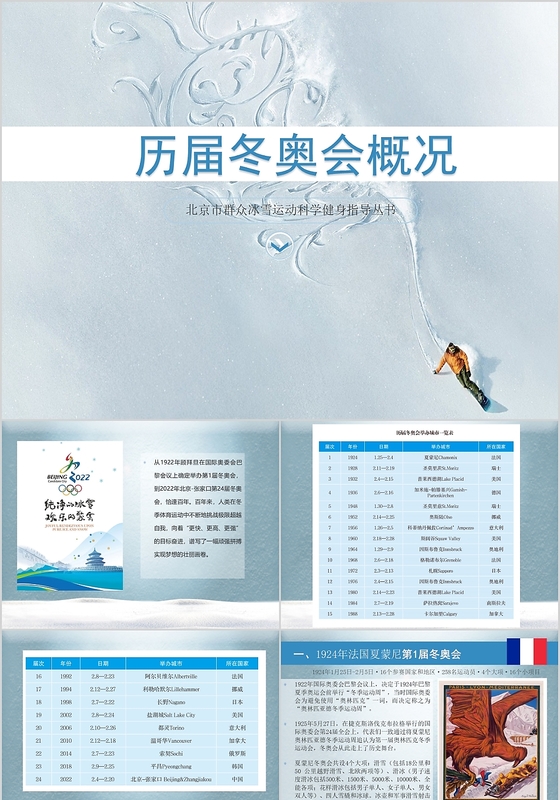 冬奥会滑雪滑冰历史教育宣传体育PPT模板