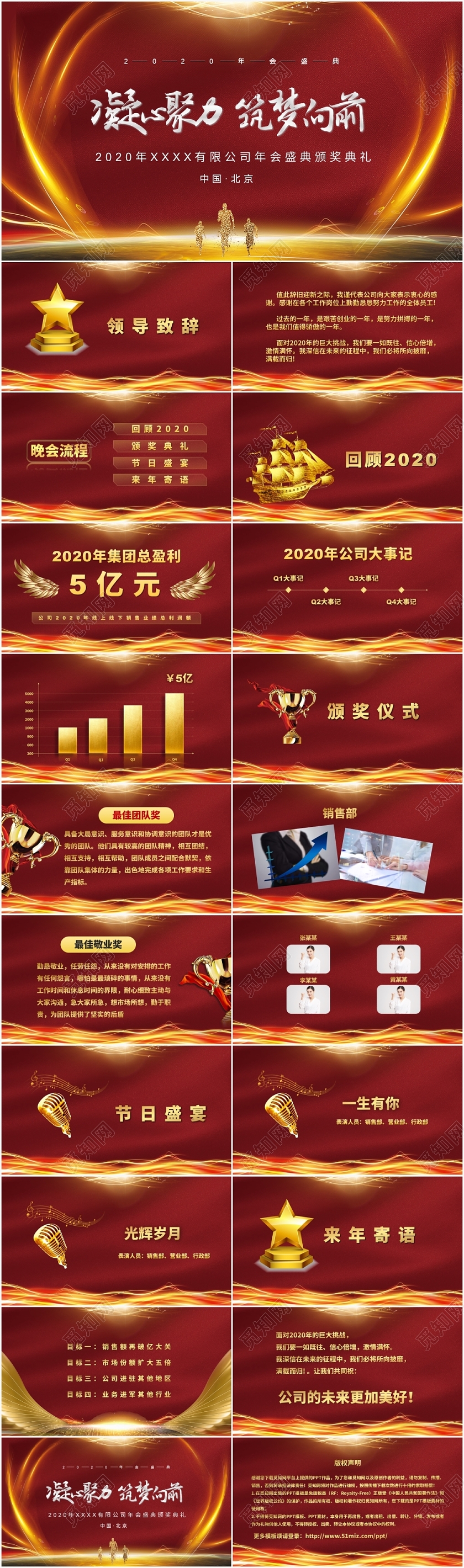 大红色企业年会颁奖年度总结动态ppt模板