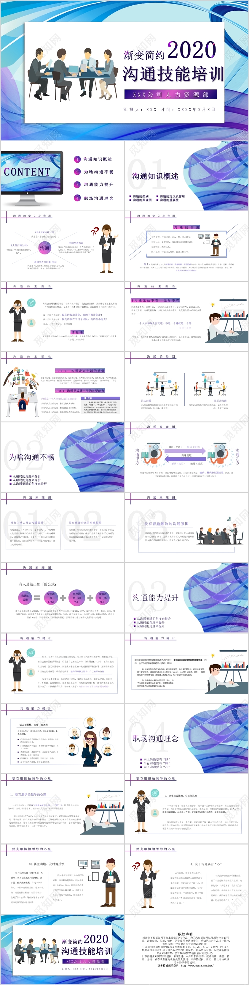 蓝色系渐变简约2020沟通技能培训PPT模板宣传PPT