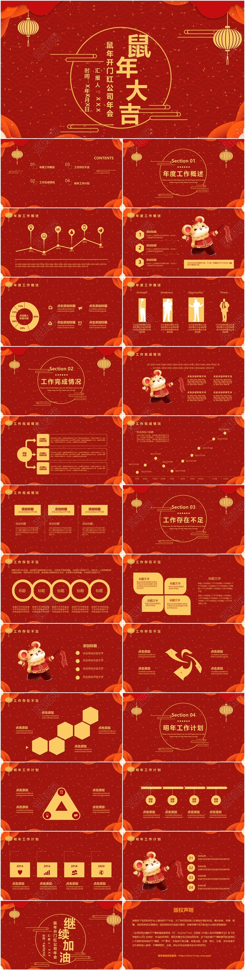 红色喜庆鼠年公司鼠年大吉PPT模板