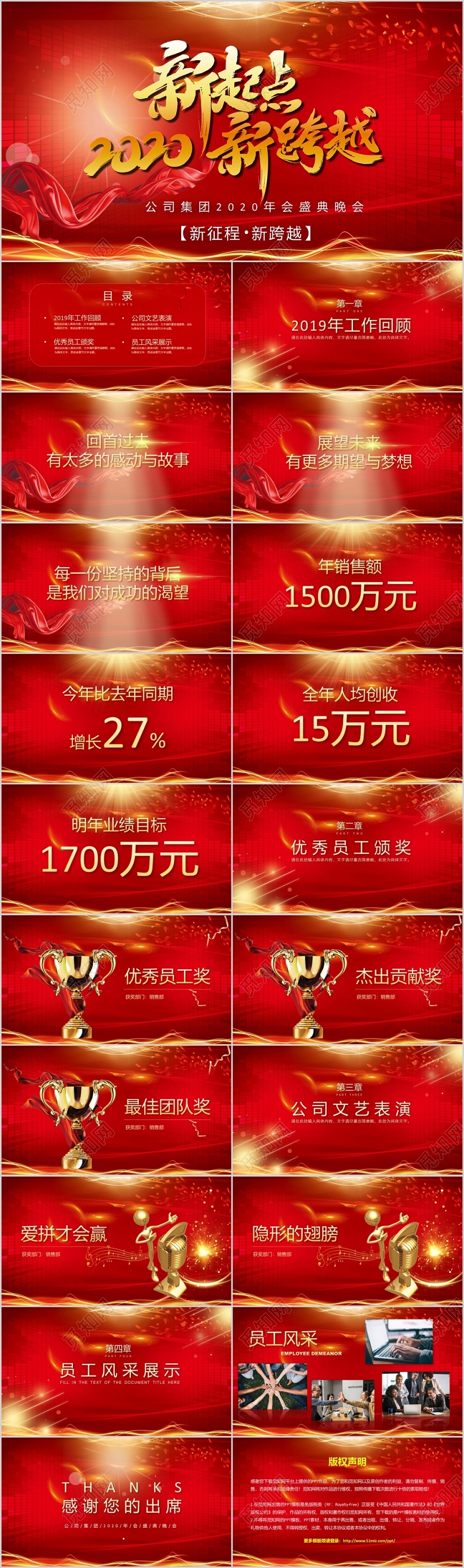 红色喜庆2020新起点新跨越企业年终庆典PPT模板年会