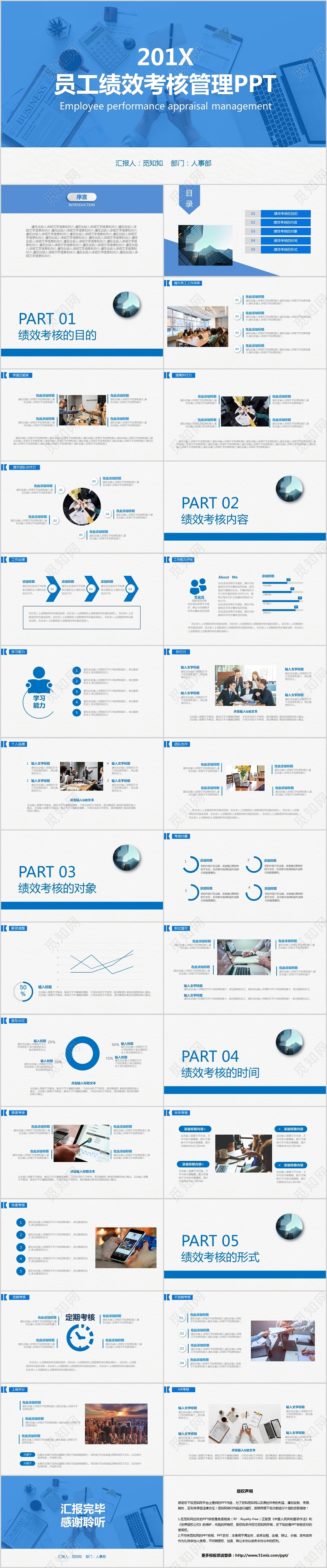 蓝色 员工绩效考核管理培训PPT模板