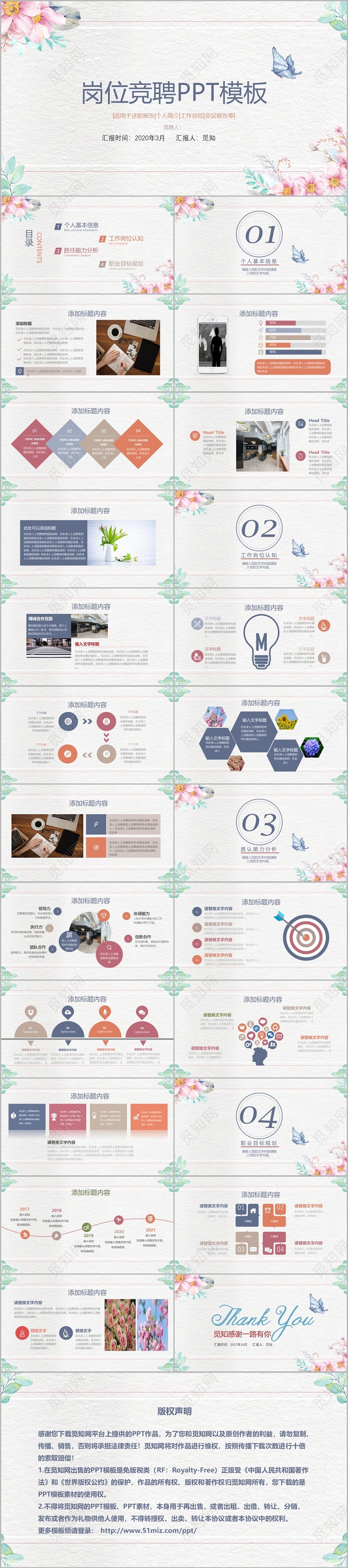 清新唯美岗位竞聘述职报告个人简介会议报告PPT