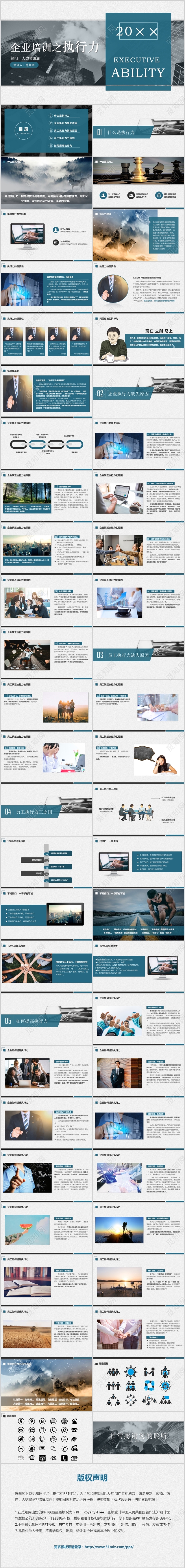 蓝色商务风企业员工执行力培训员工培训PPT模板