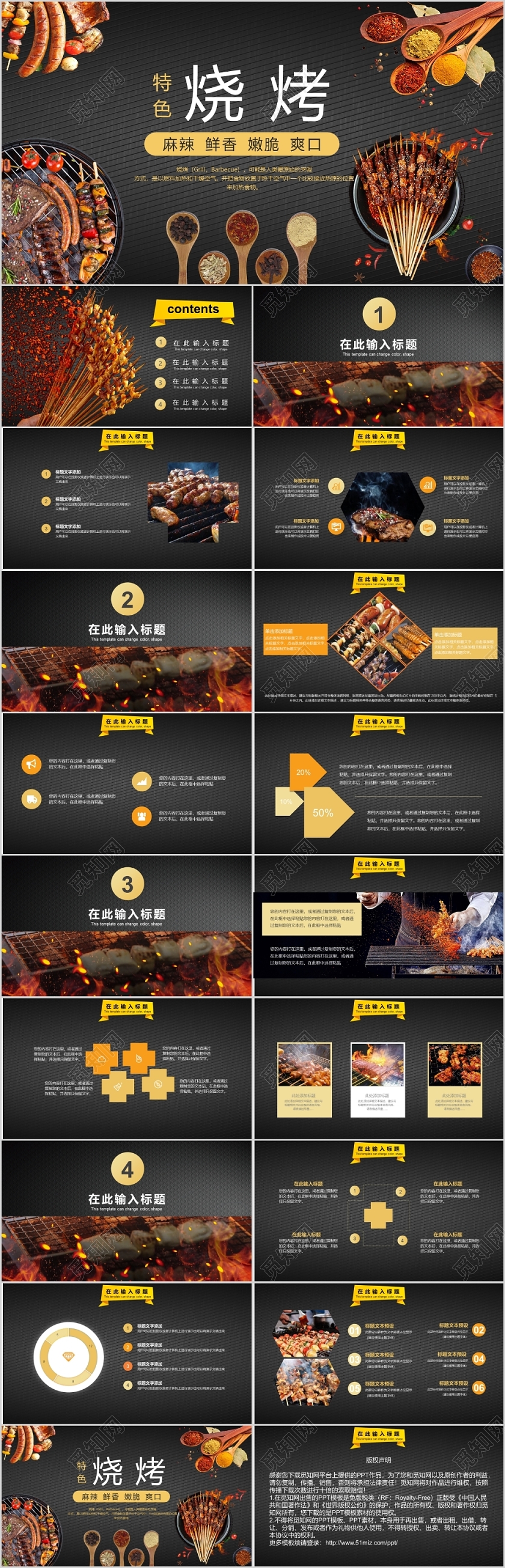 黑色美食介绍烧烤来撸串烧烤讲解介绍PPT模板