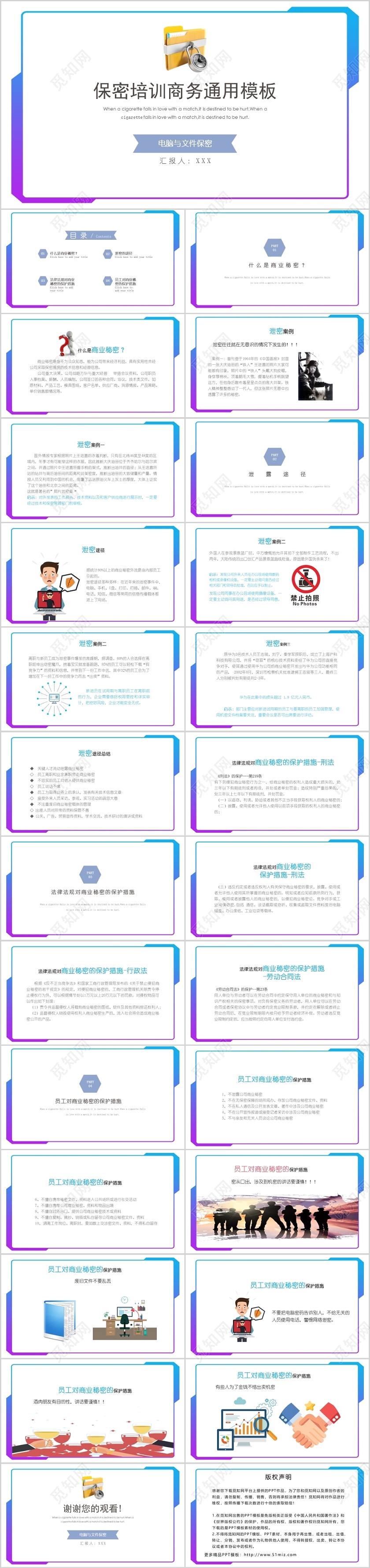 蓝色商务简约风电脑与文件保密培训PPT通用模板