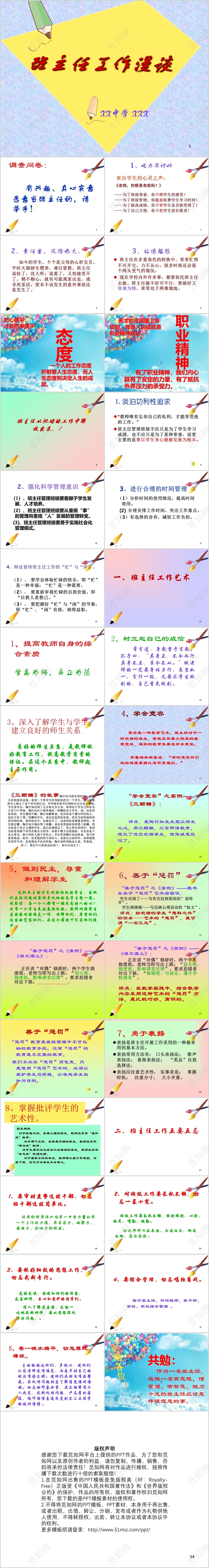 浅色简约班主任工作漫谈PPT模板