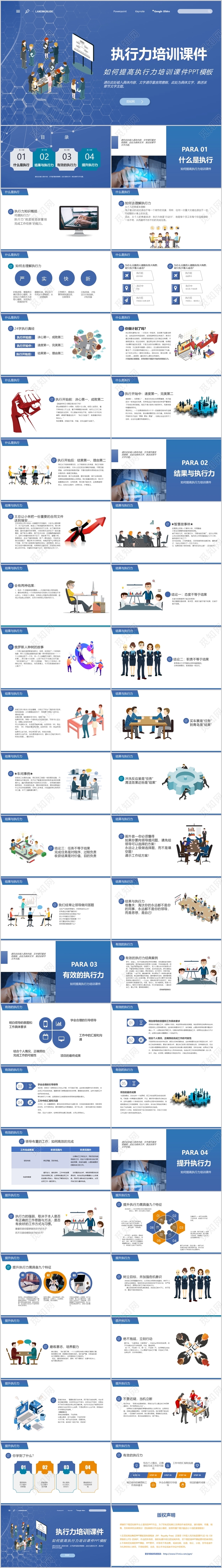 蓝色简约风执行力培训课件提升执行力PPT模板