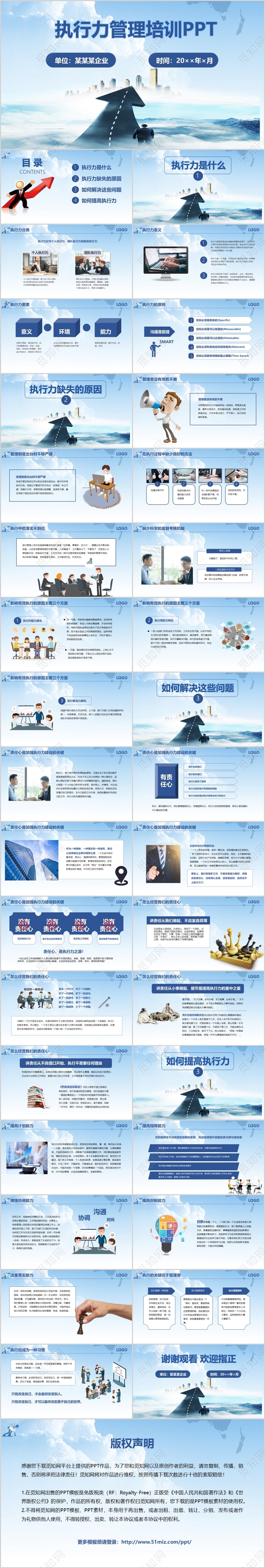 浅蓝商务风企业管理公司执行力管理培训PPT模板