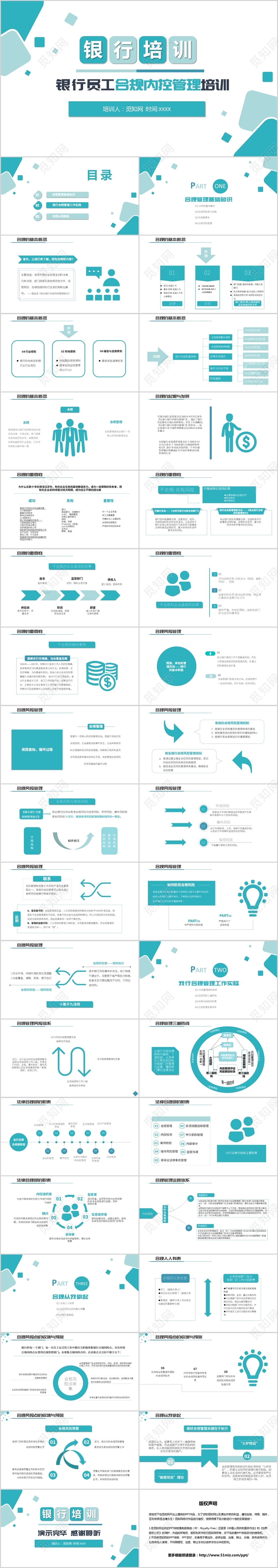 财务培训蓝绿色银行培训员工合规内控管理培训PPT模板财务知识培训