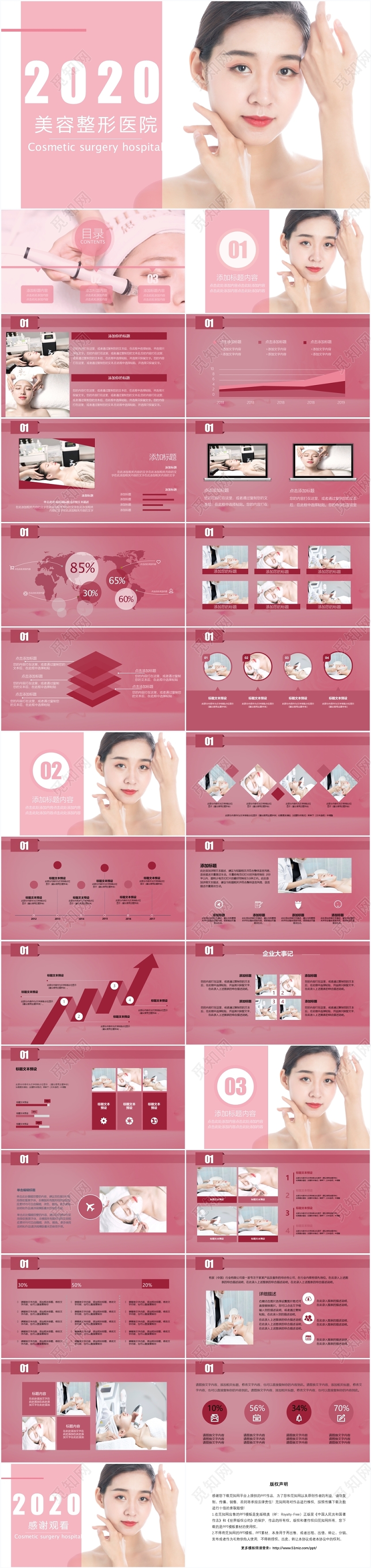 粉色2020美容整形医院ppt模板